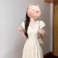 Temperament white v-neck puff sleeve dress female 2025 new beautiful waist slimming a-line long skirt R0478
