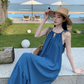 Bohemian retro blue white sling fishtail dress holiday style seaside beach dress sling dress long skirt R0196