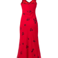 2025 Summer New Red Sexy V-neck Wood Ear Edge Floral Sleeveless Holiday Dress R0905