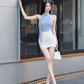 Sleeveless Lace-up Tops Women 2025 Hot Girls Irregular Hip Skirt Set R1019