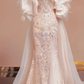Light pink strapless sequined fitted mermaid ball gown R6436