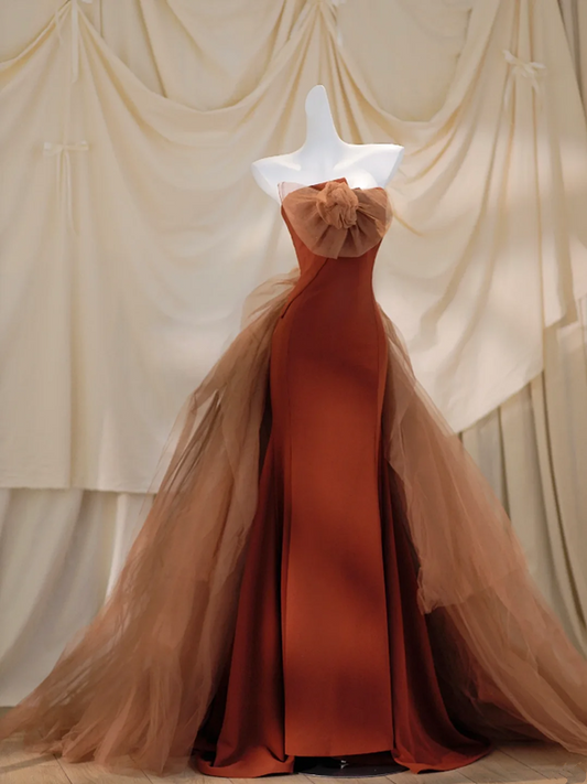 Brown tube top slim waist hip elegant ball gown bridal gown R5840