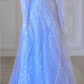 Blue square neck slim waist sequined A-line maxi ball gown bridal gown R5878
