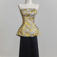 Yellow strapless satin top and black skirt suit, ball gown, wedding dress R8222