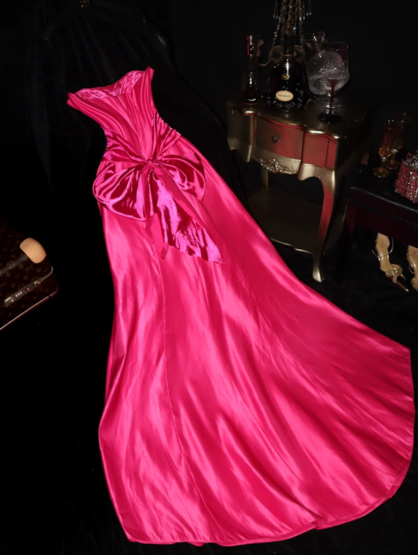 Rose pink strapless high-waisted slimming long ball gown R6997