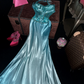 Blue halter-neck fitted long ball gown R7036