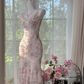 Light pink floral print halter-neck fitted bodycon long ball gown R7633