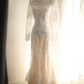 Apricot lace fitted long ball gown, bridal gown R6757