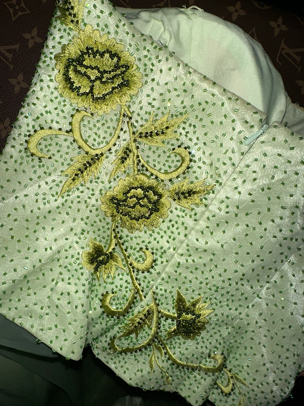 Light green strapless high-waisted fairy long ball gown R6957