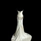 Ivory white strapless fitted waist pleated long ball gown R6638