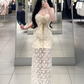 Light apricot strapless fitted waist slim lace skirt sexy long ball gown R7904