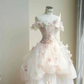 Pink tube top 3D flower waisted puffy maxi skirt, prom dress R5647