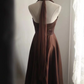 Brown halter neck fitted waist short ball gown R6797