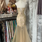 Champagne-colored strapless classic mermaid dress, fitted waist design, ball gown R6357