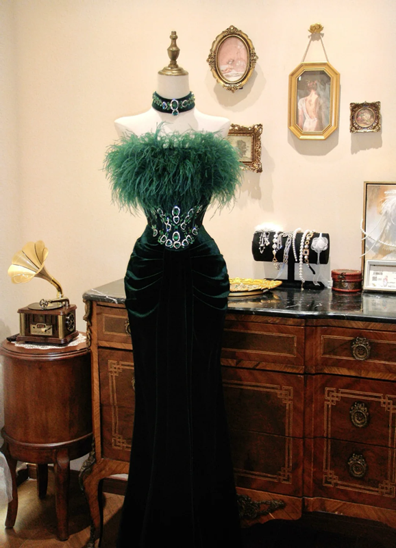 Green strapless fitted ball gown R7190