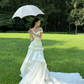 White one‑shoulder, waist‑cinched, slim‑fit, bodycon, sexy long prom dress R7983