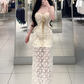 Light apricot strapless fitted waist slim lace skirt sexy long ball gown R7904