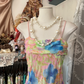 Pink floral print halter-neck fitted A-line mini skirt, prom dress R6318