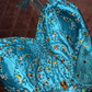 Blue halter-neck fitted long ball gown R7036