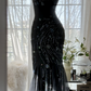 Black halter-neck fitted sexy bodycon long ball gown R7672