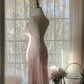 Light pink halter neck, fitted waist, bodycon sexy mid-length ball gown R7713