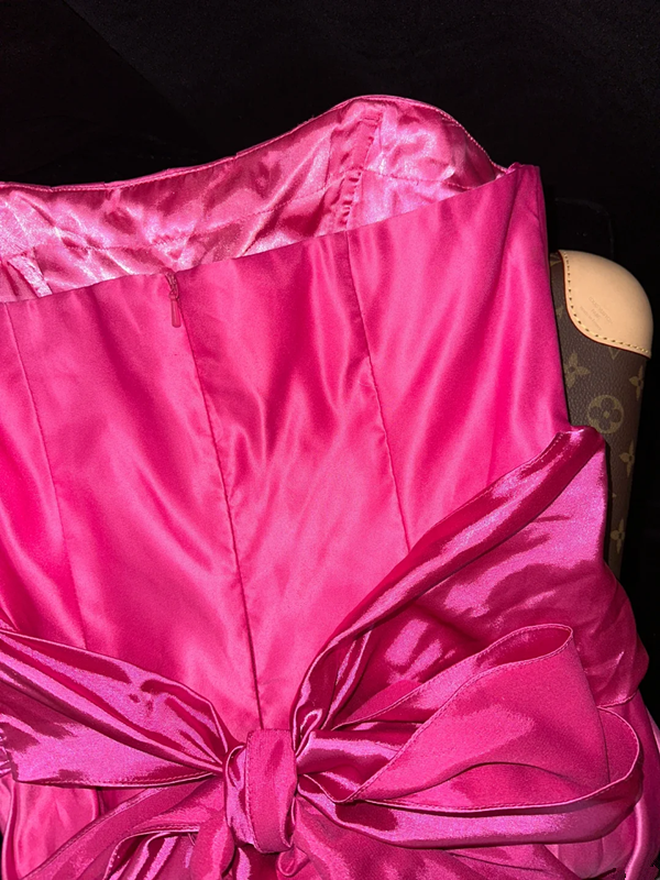 Rose pink strapless high-waisted slimming long ball gown R6997