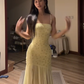 Light yellow halter-neck, fitted waist, bodycon sexy prom dress R7557