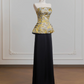 Yellow strapless satin top and black skirt suit, ball gown, wedding dress R8222