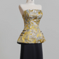Yellow strapless satin top and black skirt suit, ball gown, wedding dress R8222
