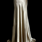 Gold halter neck, fitted waist, slimming, backless, hip-revealing long ball gown R6678
