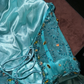 Blue halter-neck fitted long ball gown R7036