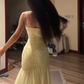 Light yellow halter-neck, fitted waist, bodycon sexy prom dress R7557