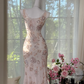 Light pink floral print halter-neck fitted bodycon long ball gown R7633