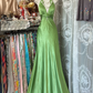 Green halterneck satin waist slim mermaid maxi ball gown R6199