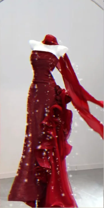 Red Strapless Waist-Cinched Slim-Fit 3D Floral Appliqué Long Ball Gown/Bridal Gown R7156