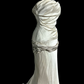 Ivory white strapless fitted waist pleated long ball gown R6638