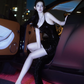 Black sequined one-shoulder halter-neck fitted sexy ball gown R7077