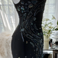 Black halter-neck fitted sexy bodycon long ball gown R7672