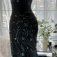 Black halter-neck fitted sexy bodycon long ball gown R7672