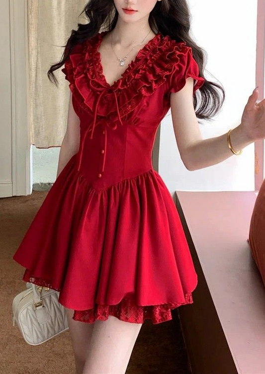 Vibrant Pleated Women's Homecoming Dress Red Corset Short Prom Dress Birthday Dress RS2814