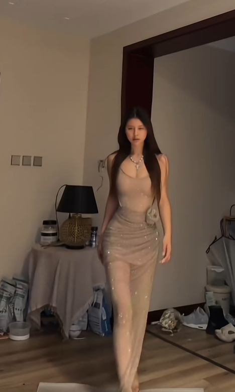 Light Brown Spaghetti Strap Waist-Cinched Ruched Bodycon Floor-Length Prom Dress R7117