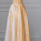 Yellow Puff-Sleeve Fitted-Waist Slim-Fit A-Line Long Bridal Gown R5917