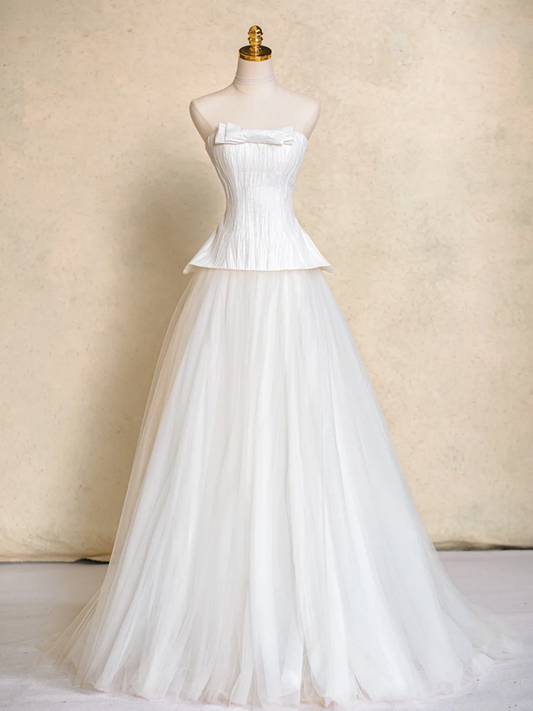 White tube top slim waist sexy A-line long dress bridal gown R5724