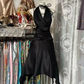 Black halter-neck, fitted waist, pleated short ball gown R7476