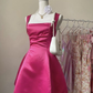 Rose red suspender waist slim A-line short skirt homecoming dress R5527