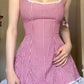 Pink plaid suspender slimming skirt lace-hemmed short skirt homecoming dress R2533