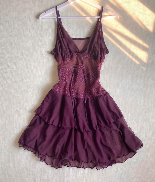 Dark purple suspender waist lace sexy mini skirt homecoming dress R2727