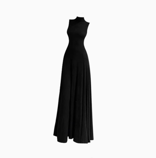High-grade half-high collar sleeveless dress 2025 temperament waist A-line long skirt R1089