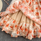 Pure and sweet chiffon lace with built-in chest pad orange sleeveless pullover A-line suspender dress R0364