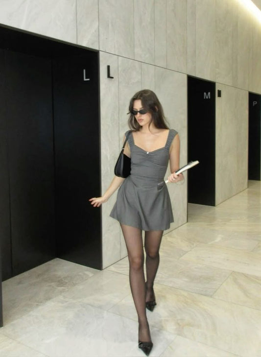 Gray high-grade vest waist slim short skirt homecoming dress R3882